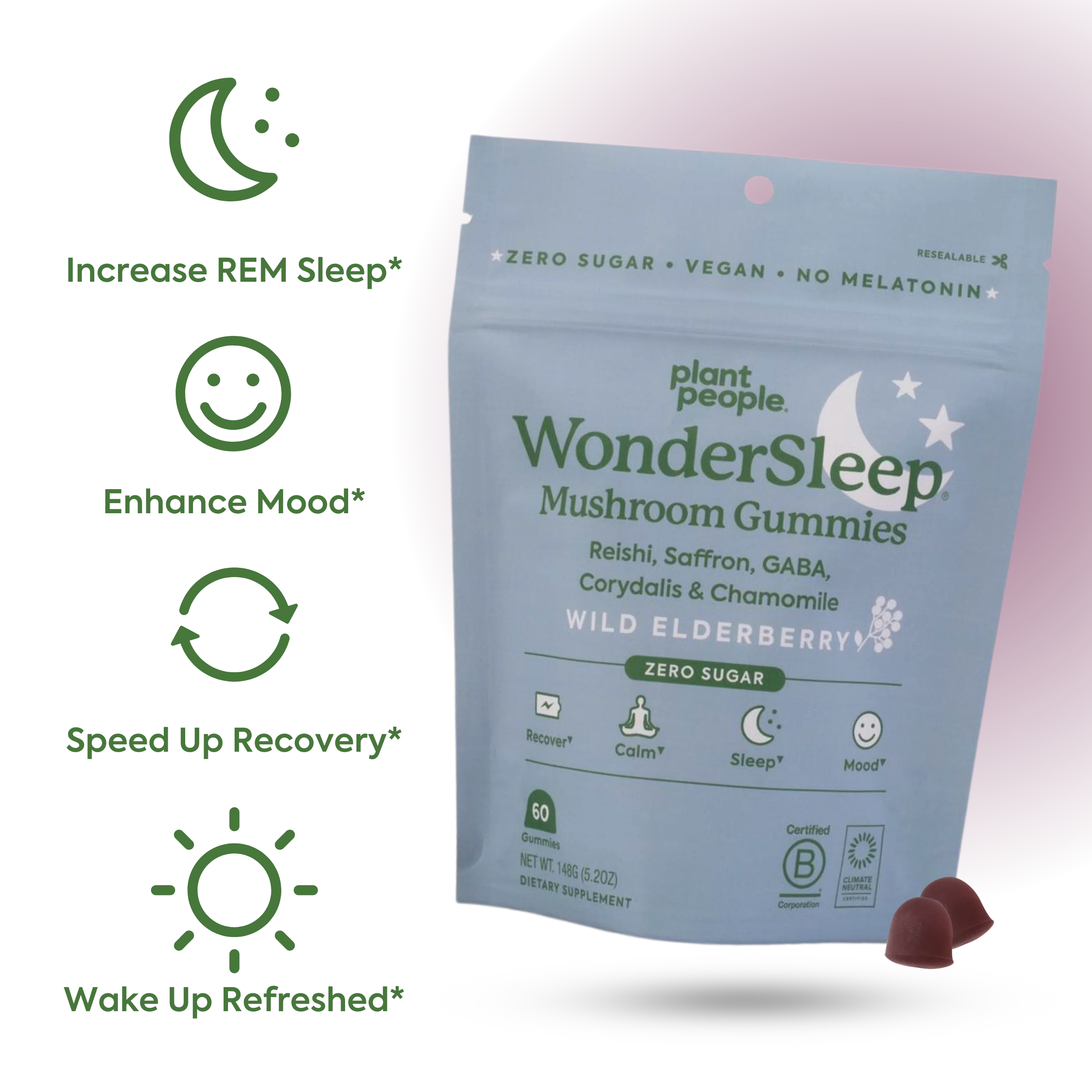 Plant People - WonderSleep Mushroom Gummies - Wild Elderberry - 60ct - 510mg per Serving - 30 Servings image 7