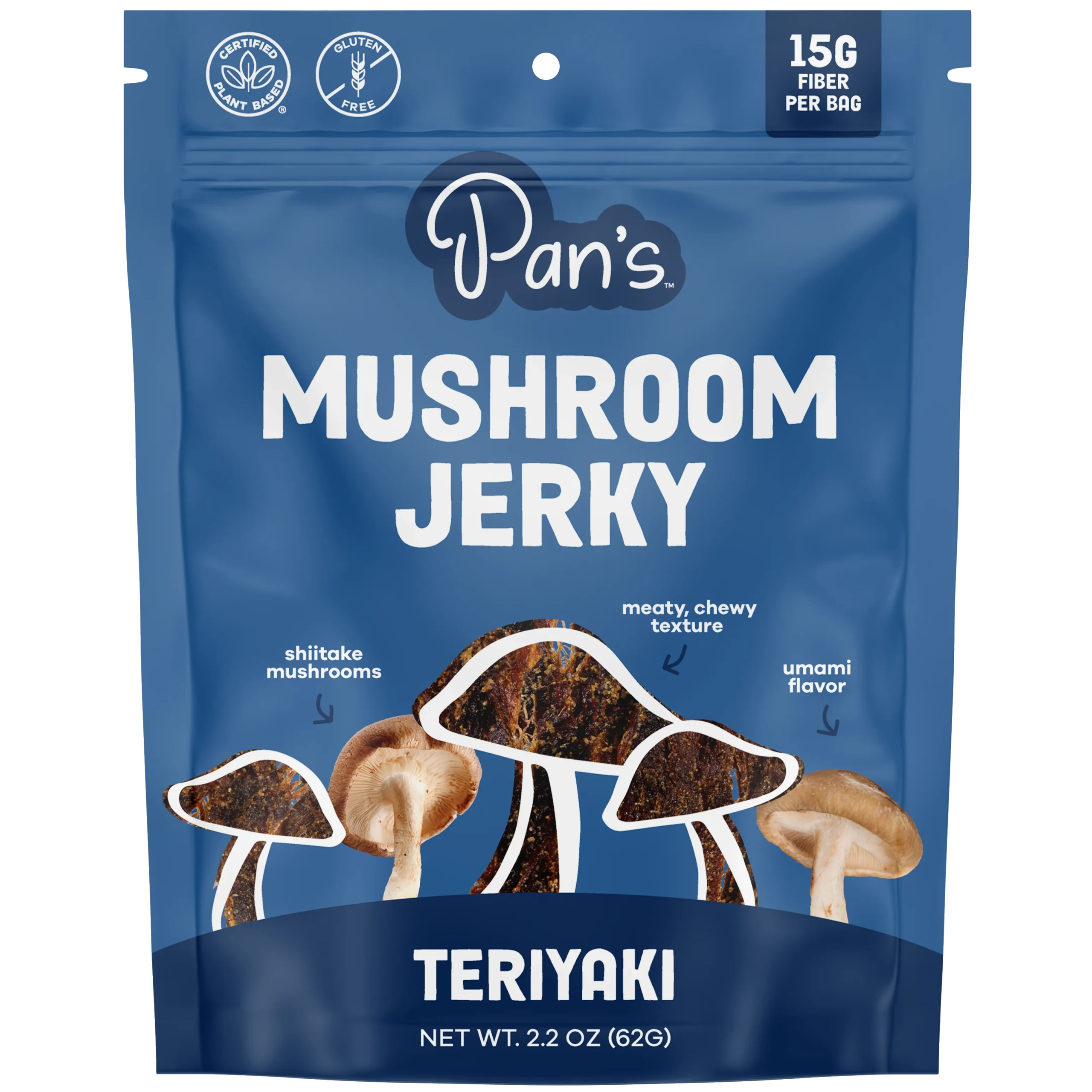 Pan's Mushroom Jerky - Teriyaki Mushroom Jerky - Shiitake - 62g - 2 Servings image 0