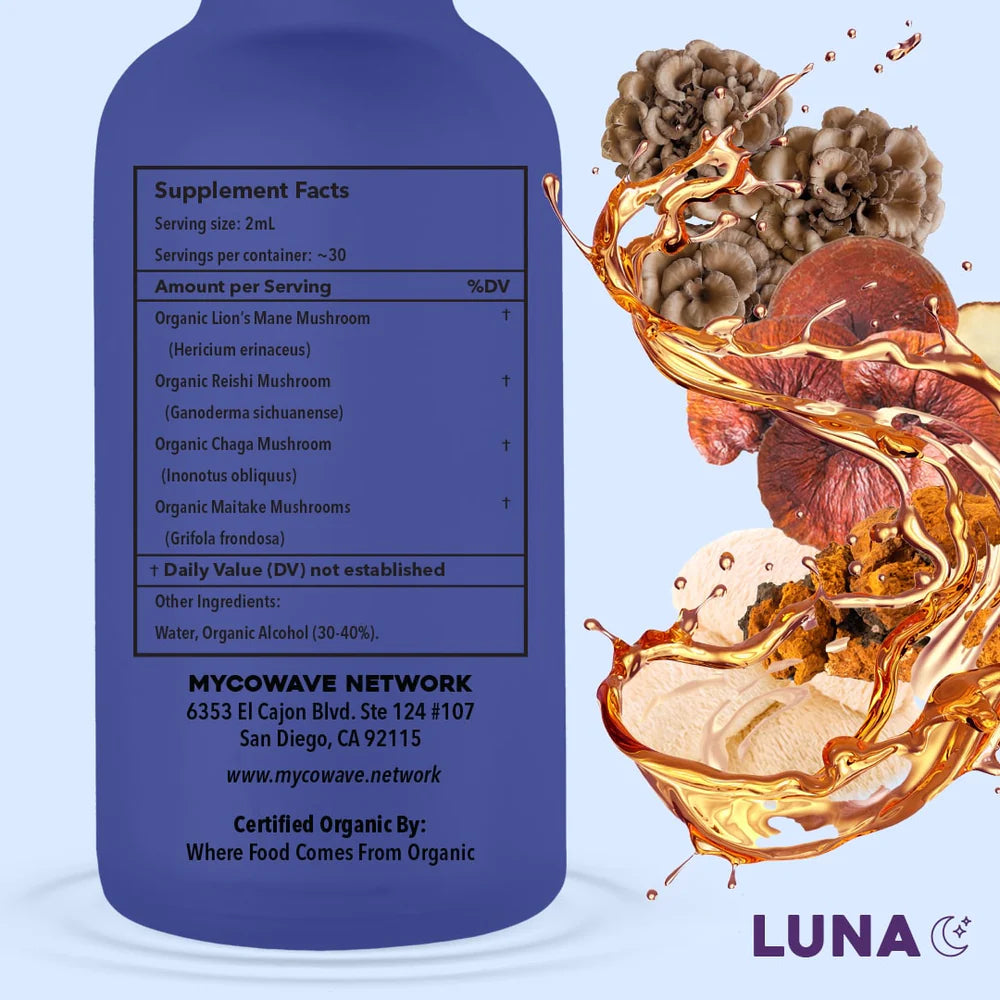 Mycowave Network - LUNA PM 4-in-1 Liquid Mushroom Extract Tincture - 60mL - 30 Servings image 1