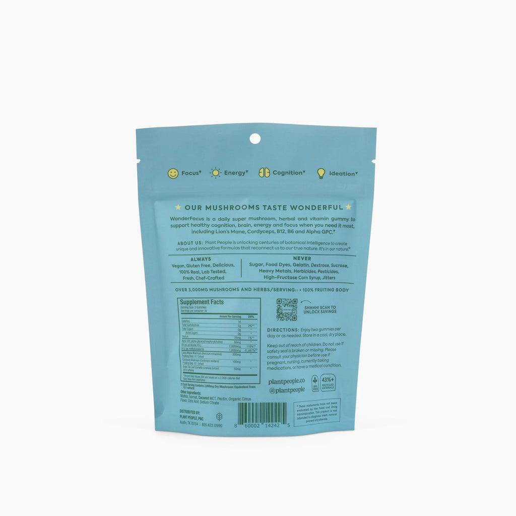 Plant People - WonderFocus Mushroom Gummies - Juicy Citrus - 60ct - 300mg per Serving - 30 Servings image 7