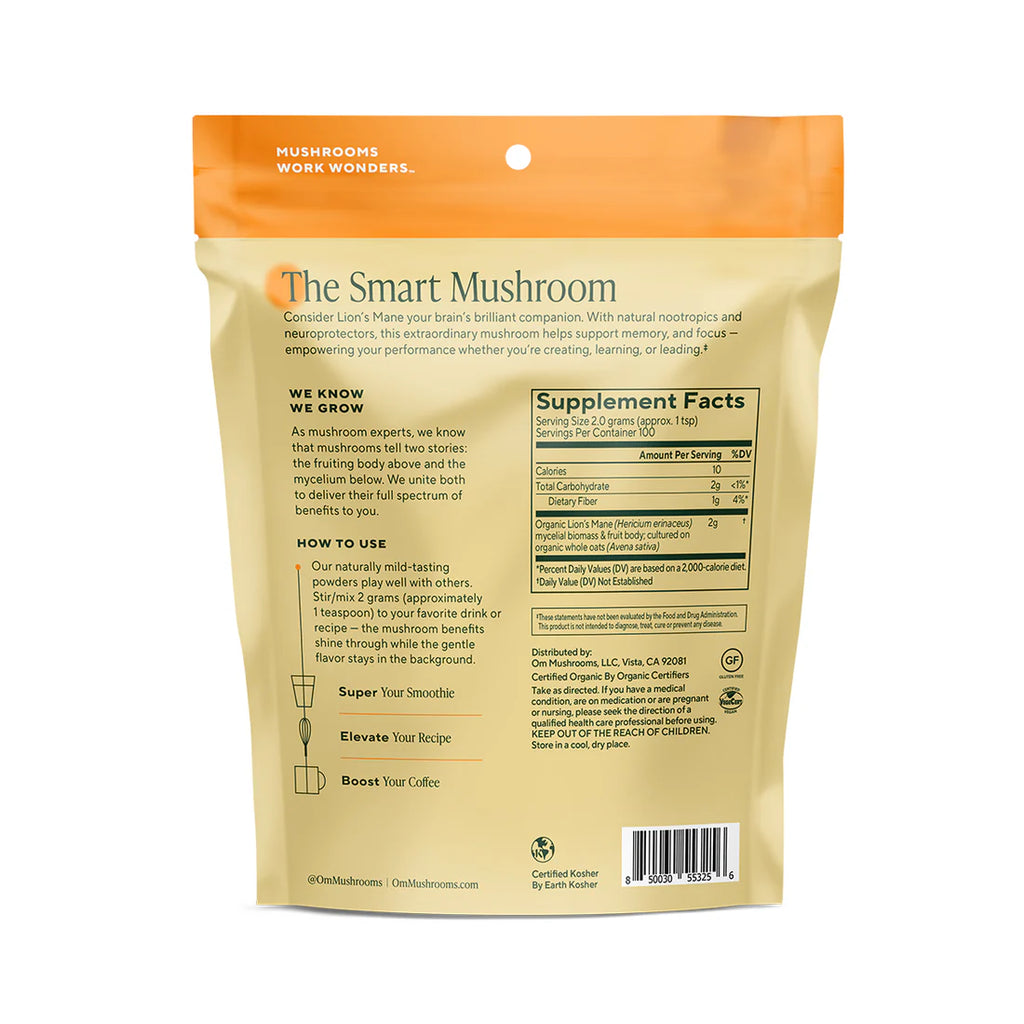 Om Mushroom Superfood - Lion’s Mane Organic Mushroom Powder - 60g - 30 Servings image 1