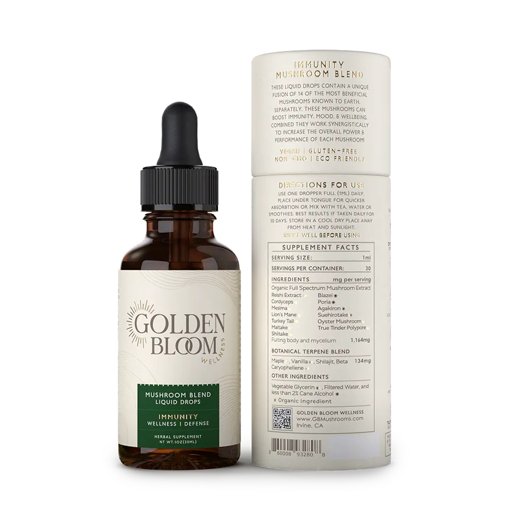 Golden Bloom Wellness - Immunity Fusion Mushroom Blend Tincture - 30mL - 30 Servings image 1