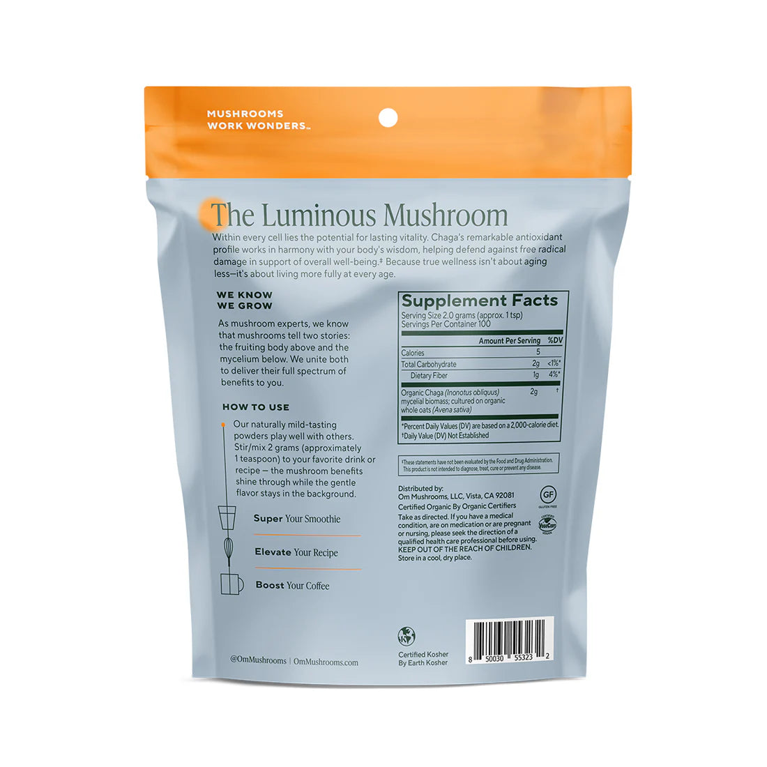 Om Mushroom Superfood - Chaga Organic Mushroom Powder - 60g - 30 Servings image 4