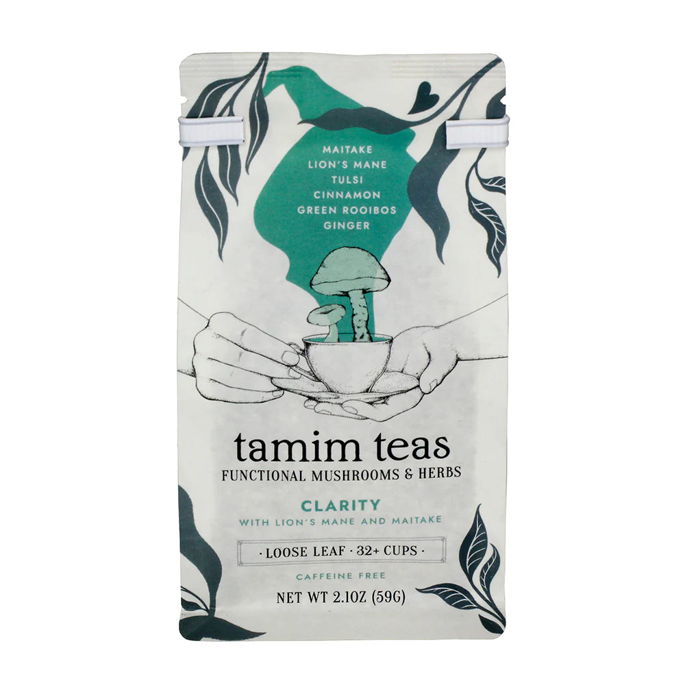Tamim Teas - Lion-Maitake Clarity Mushroom Tea (Caffeine-Free) - Lion's Mane + Maitake +Tulsi + Ginger + Cinnamon - 36g - 32 Servings image 0