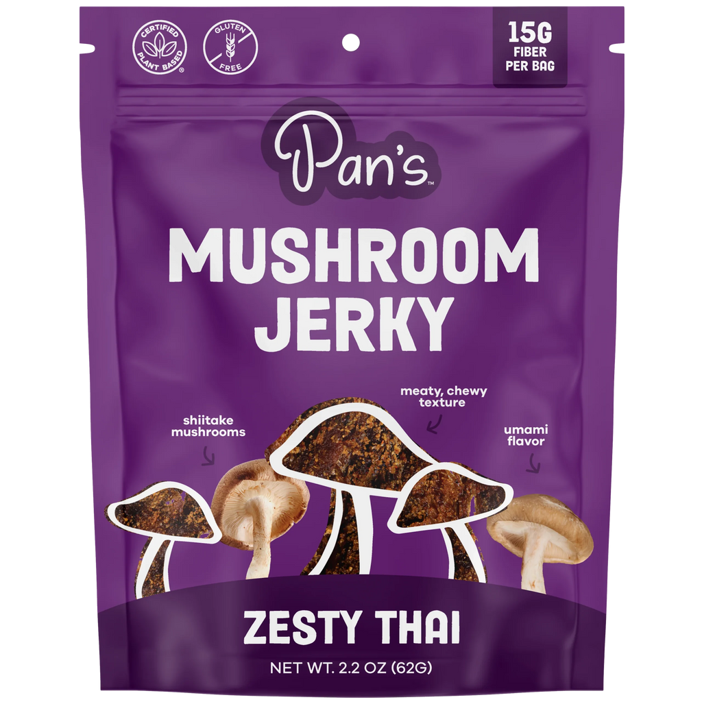 Pan's Mushroom Jerky - Zesty Thai Mushroom Jerky - Shiitake - 62g - 2 Servings image 0
