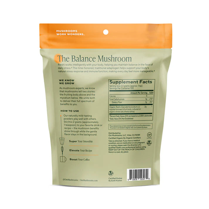 Om Mushroom Superfood - Reishi Organic Mushroom Powder - 60g - 30 Servings image 1