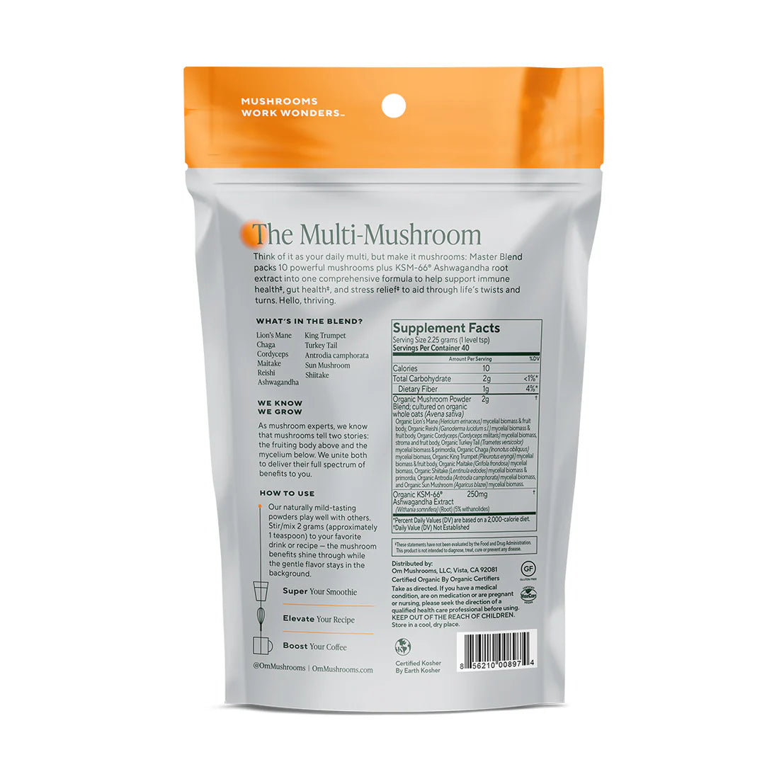 Om Mushroom Superfood - Master Blend Organic Mushroom Powder - 63g - 28 Servings image 3
