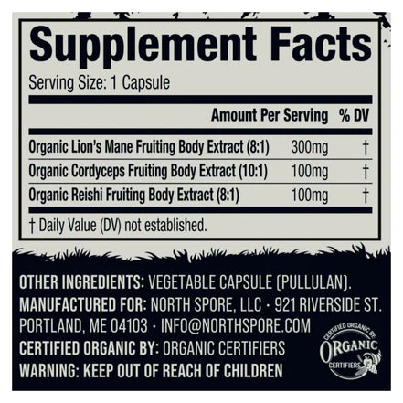 North Spore - Organic Clarity Multi-Mushroom Capsules - 60ct - 60 Servings image 1