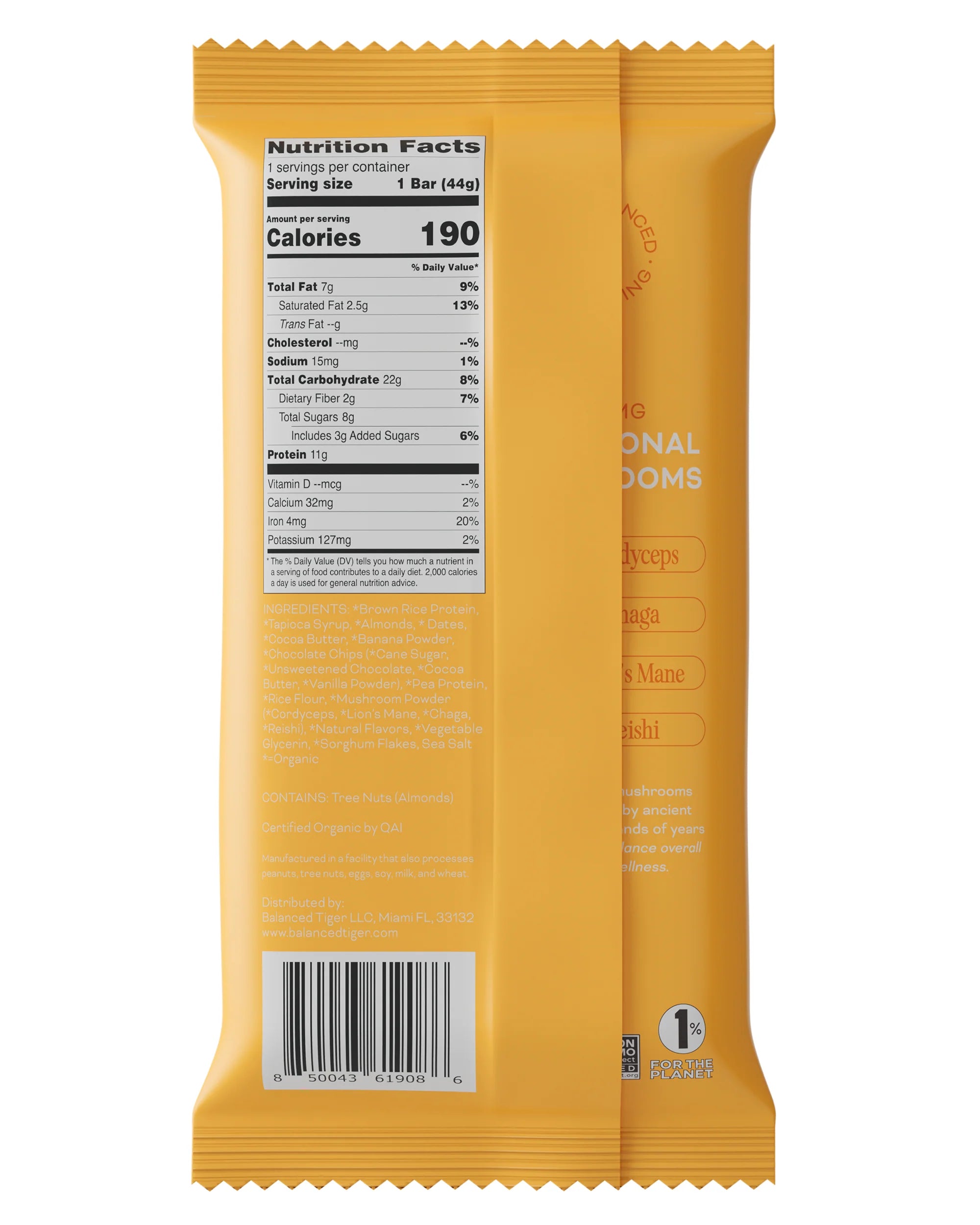 Balanced Tiger - Functional Mushroom Protein Bar - Banana Chocolate Chip - 12ct - 1500mg per Serving - 12 Servings image 1
