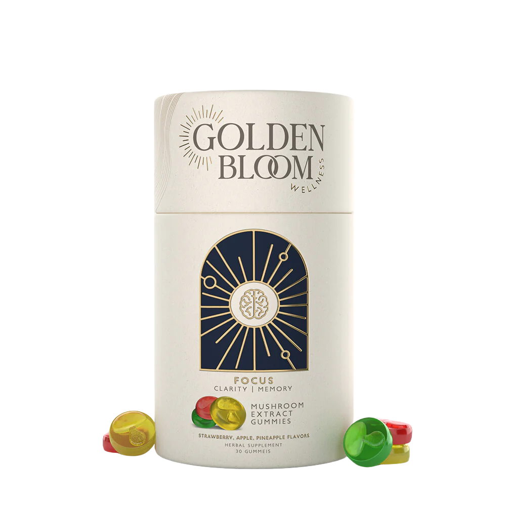 Golden Bloom Wellness – Focus Lion's Mane + Cordyceps Mushroom Gummies – Assorted Fruit – 30ct – 30 Servings image 0