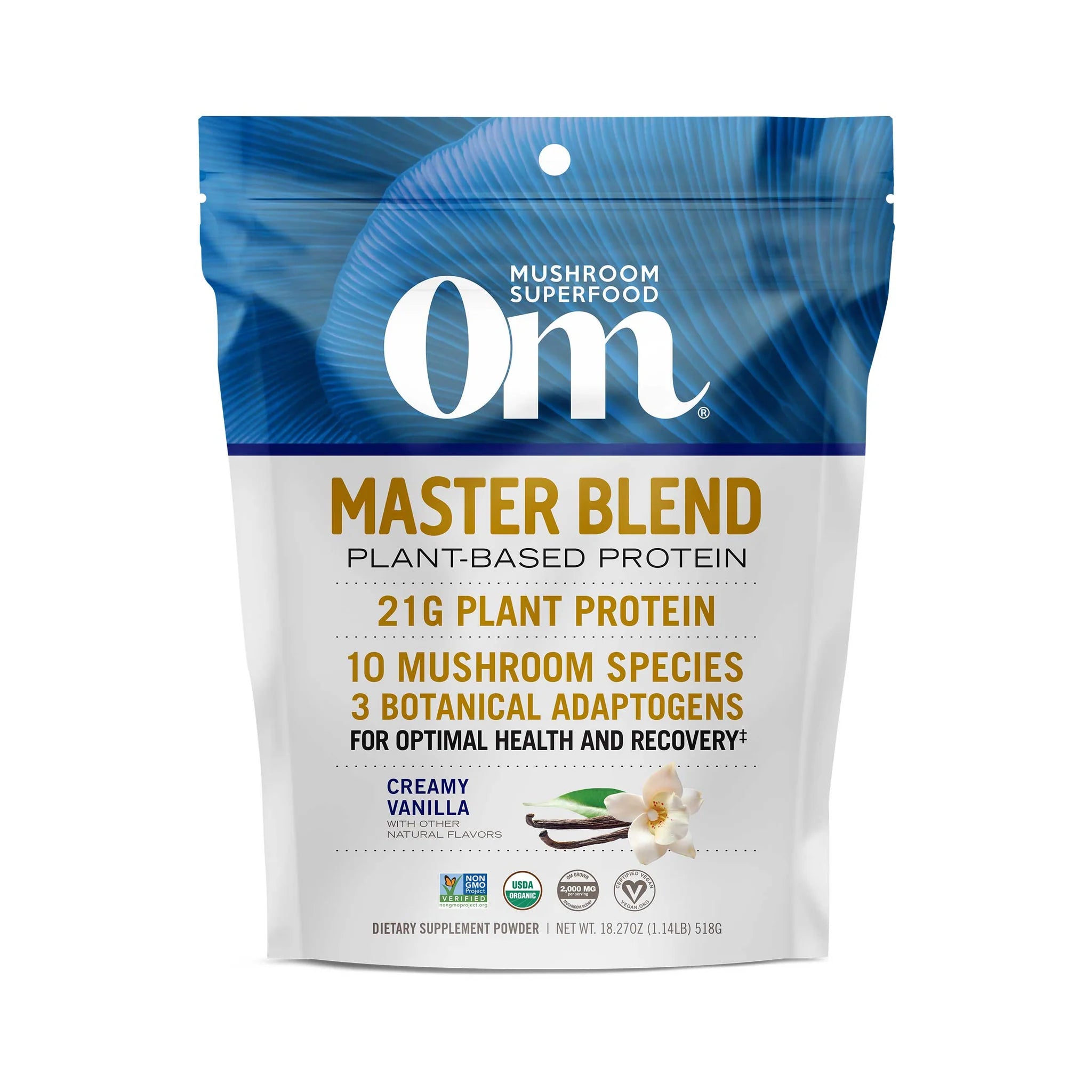 Om Mushroom Superfood - Master Blend Plant‑Based Protein - Creamy Vanilla - 518g - 14 Servings image 0