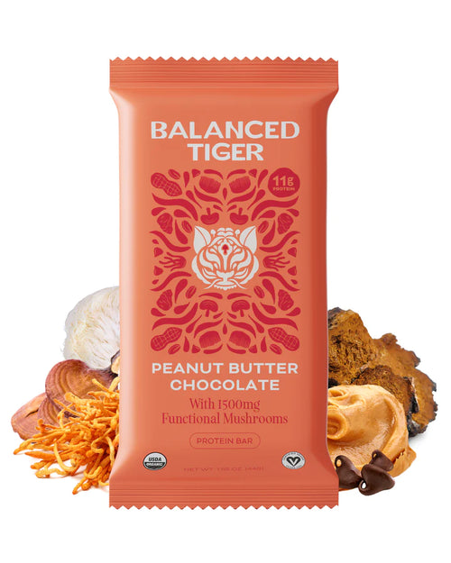 Balanced Tiger - Functional Mushroom Protein Bar - Peanut Butter Chocolate - 12ct - 1500mg per Serving - 12 Servings image 0