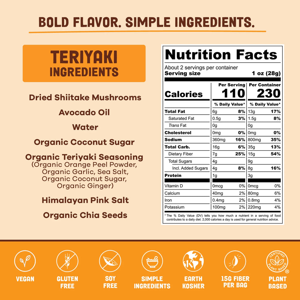 Pan's Mushroom Jerky - Teriyaki Mushroom Jerky - Shiitake - 62g - 2 Servings image 3