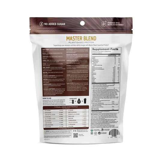 Om Mushroom Superfood - Master Blend Plant‑Based Protein - Creamy Chocolate - 518g - 14 Servings image 1