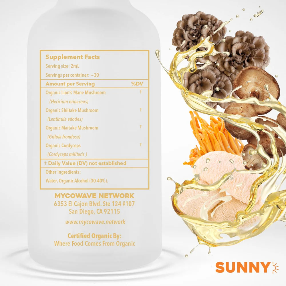 Mycowave Network - SUNNY AM 4-in-1 Liquid Mushroom Extract Tincture - 60mL - 30 Servings image 1