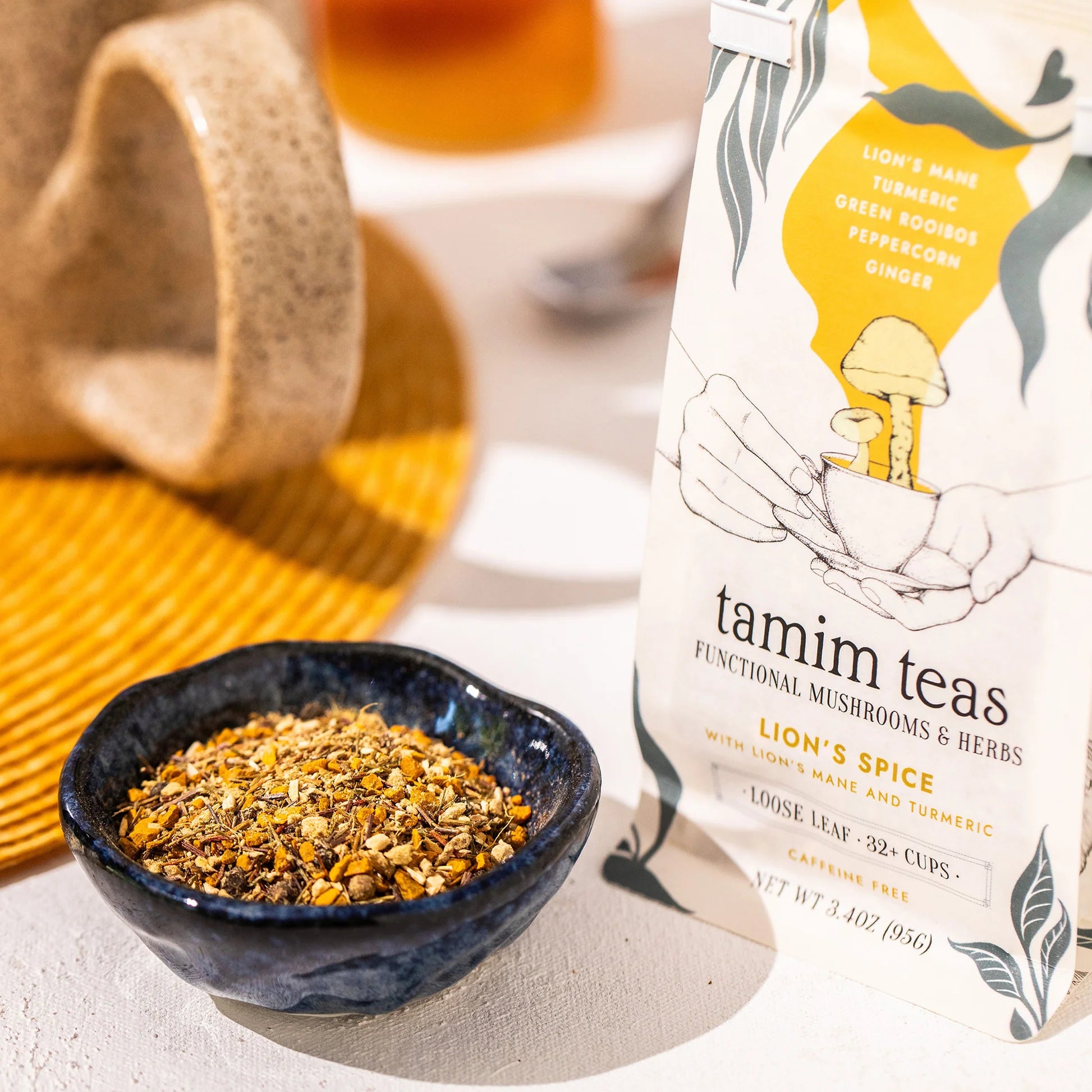 Tamim Teas - Lion's Spice Mushroom Tea (Caffeine-Free) - Lion's Mane + Turmeric + Spice - 65g - 32 Servings image 2