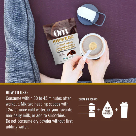 Om Mushroom Superfood - Master Blend Plant‑Based Protein - Creamy Chocolate - 518g - 14 Servings image 6