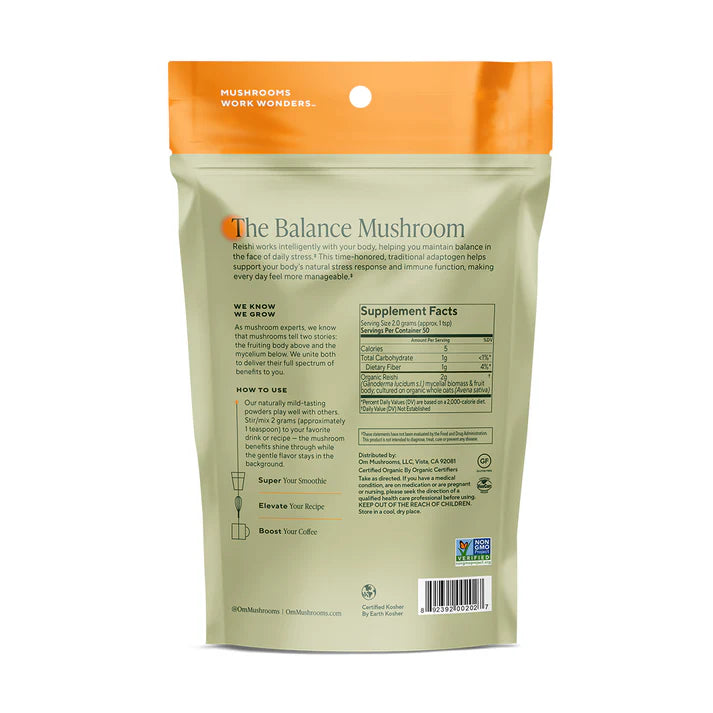 Om Mushroom Superfood - Reishi Organic Mushroom Powder - 100g - 50 Servings image 3