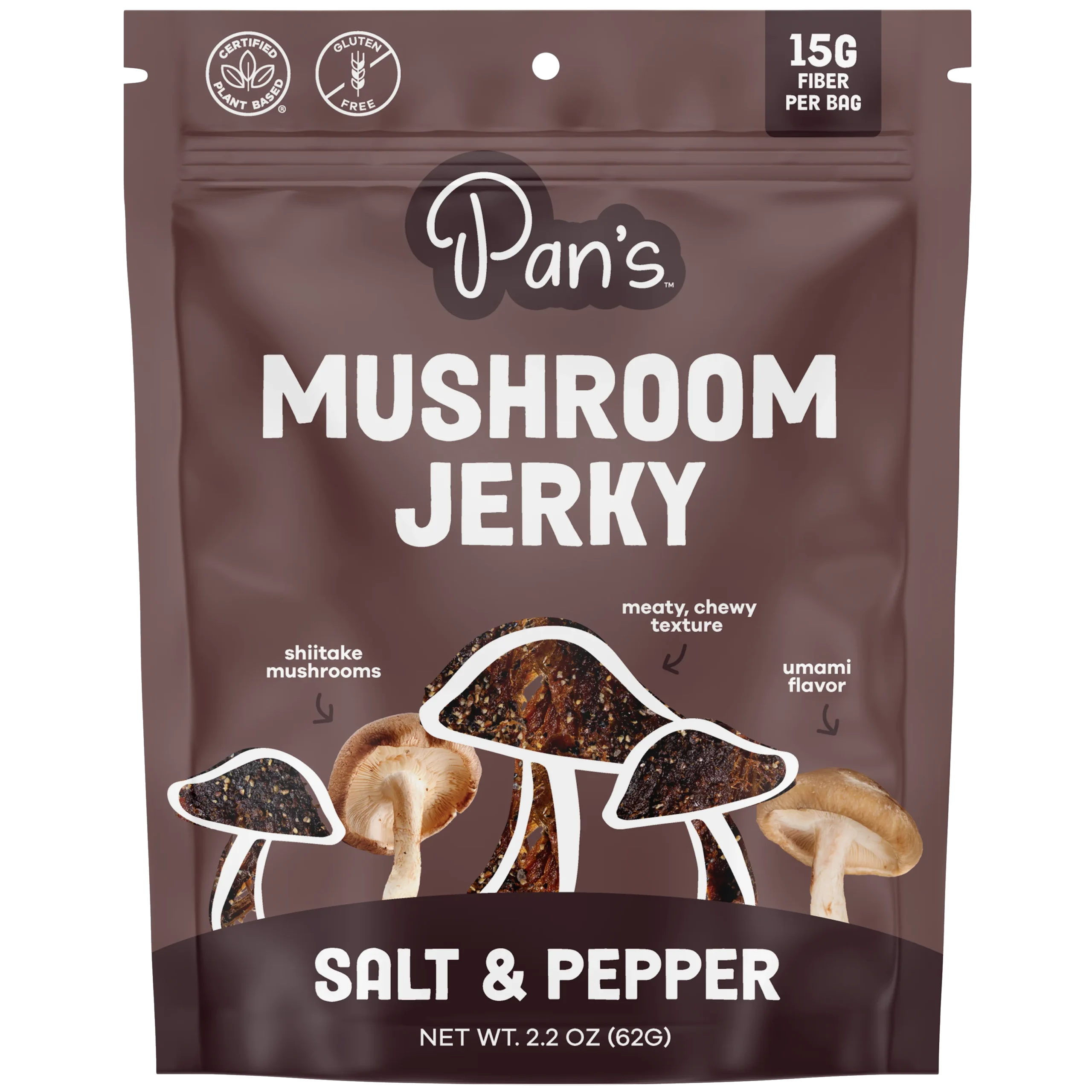 Pan's Mushroom Jerky - Salt &amp; Pepper Mushroom Jerky - Shiitake - 62g - 2 Servings image 0