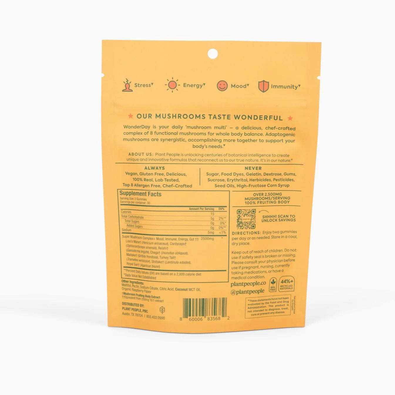 Plant People - WonderDay Mushroom Gummies - Wild Raspberry - 60ct - 2500mg per Serving - 30 Servings image 9