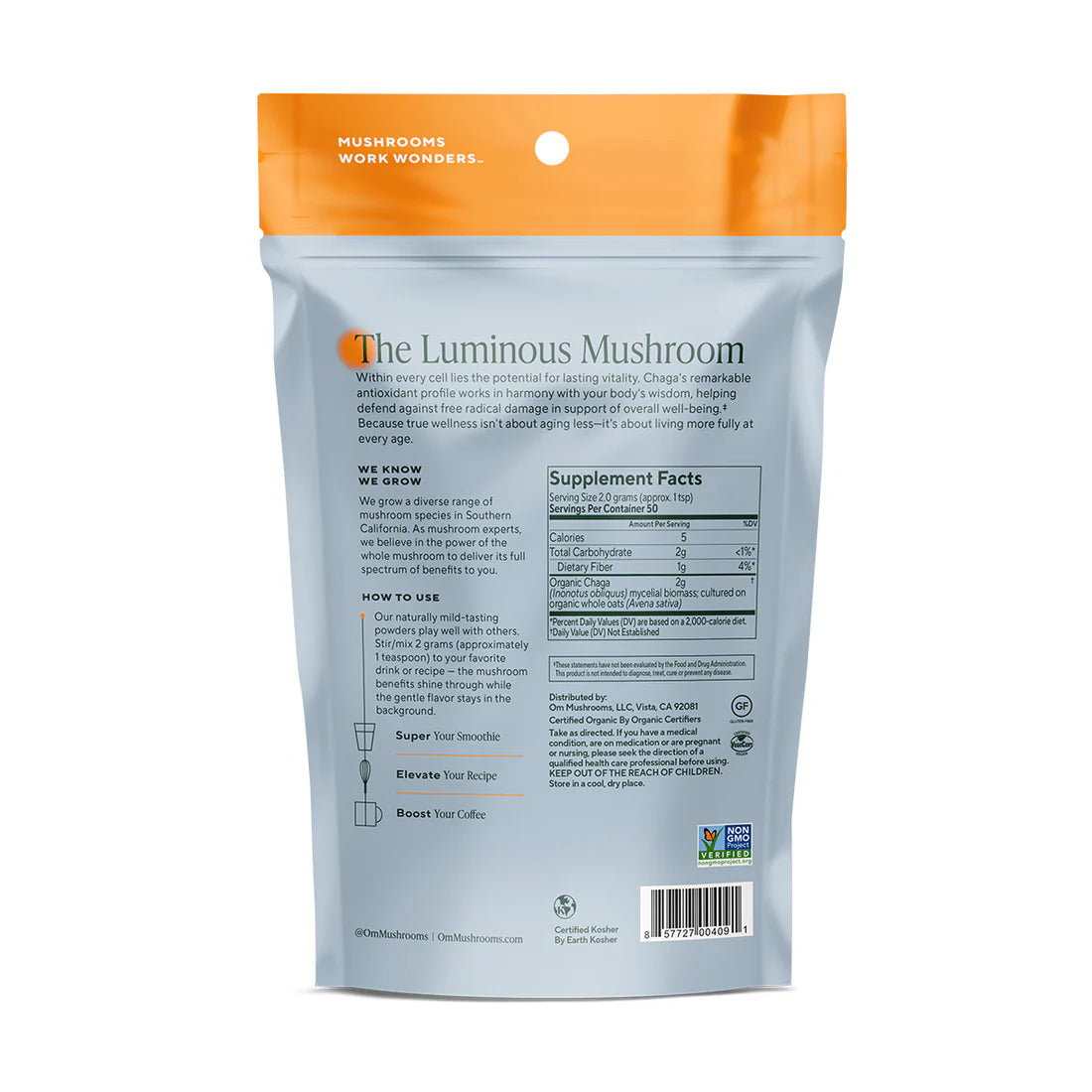 Om Mushroom Superfood - Chaga Organic Mushroom Powder - 100g - 50 Servings image 2