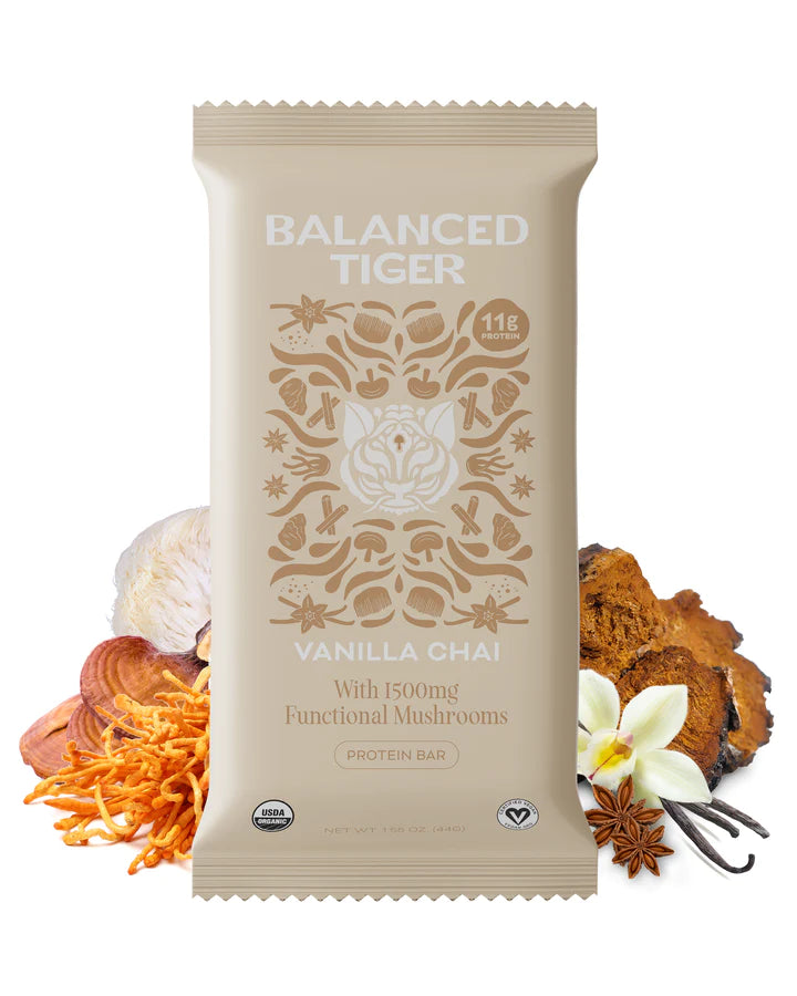 Balanced Tiger - Functional Mushroom Protein Bar - Vanilla Chai - 12ct - 1500mg per Serving - 12 Servings image 0