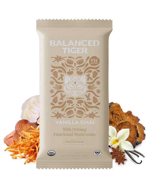 Balanced Tiger - Functional Mushroom Protein Bar - Vanilla Chai - 12ct - 1500mg per Serving - 12 Servings image 0