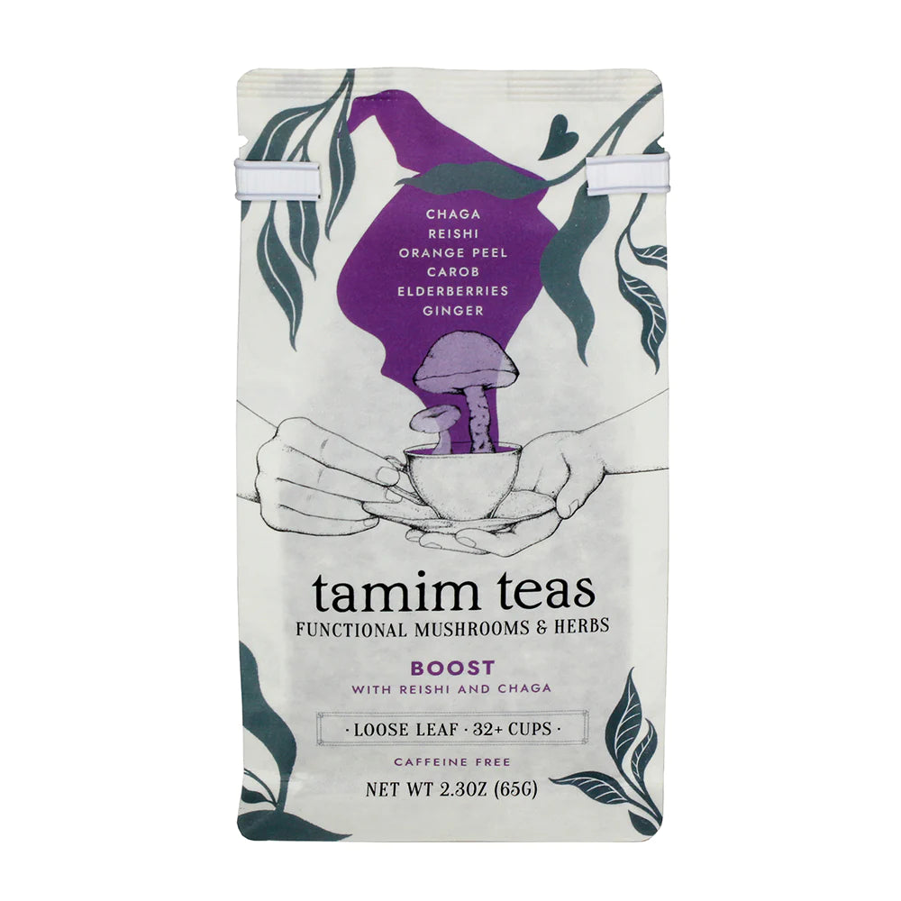 Tamim Teas - Reishi-Chaga Boost Mushroom Tea (Caffeine-Free) - Reishi + Chaga +Carob + Elderberries + Rooibos - 62g - 32 Servings image 0