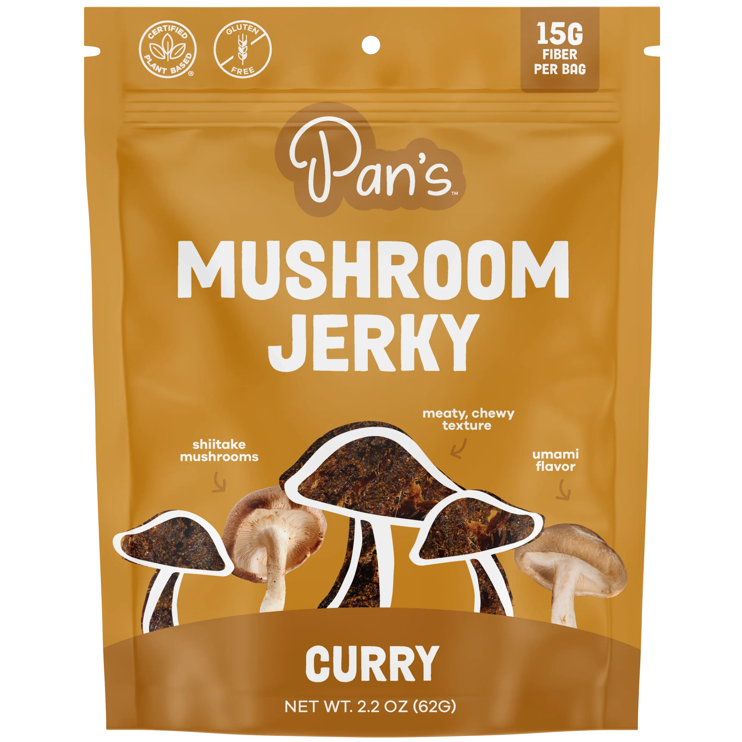 Pan's Mushroom Jerky - Curry Mushroom Jerky - Shiitake - 62g - 2 Servings image 0