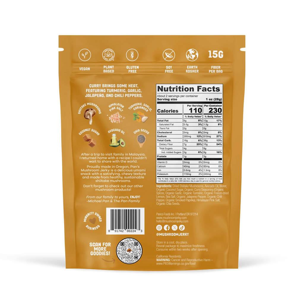 Pan's Mushroom Jerky - Curry Mushroom Jerky - Shiitake - 62g - 2 Servings image 5