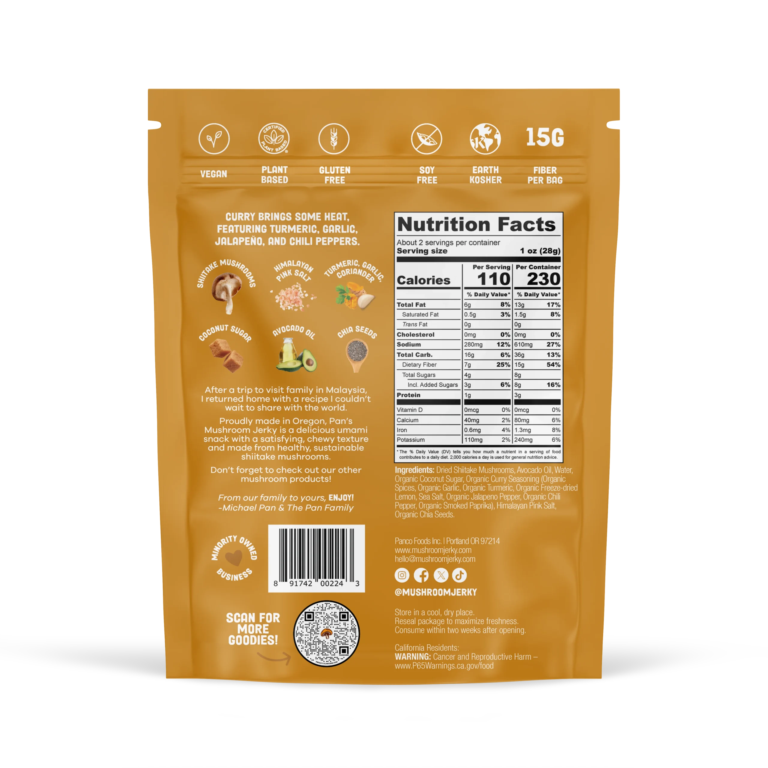 Pan's Mushroom Jerky - Curry Mushroom Jerky - Shiitake - 62g - 2 Servings image 5