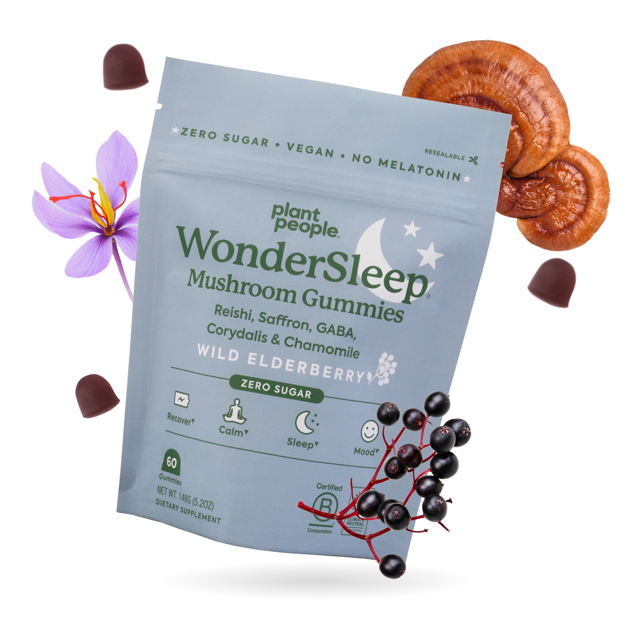 Plant People - WonderSleep Mushroom Gummies - Wild Elderberry - 60ct - 510mg per Serving - 30 Servings image 5