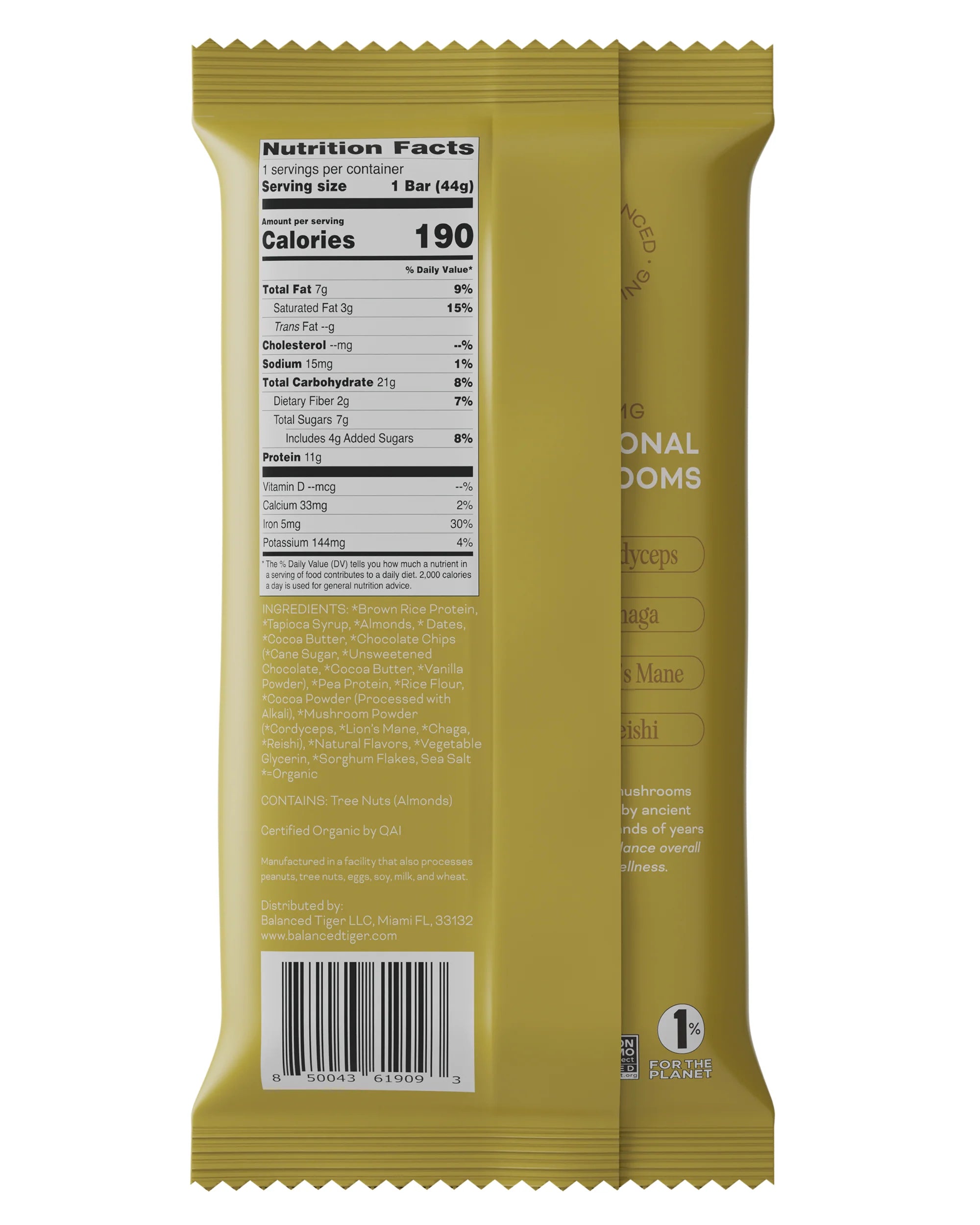 Balanced Tiger - Functional Mushroom Protein Bar - Mint Chocolate Chip - 12ct - 1500mg per Serving - 12 Servings image 1