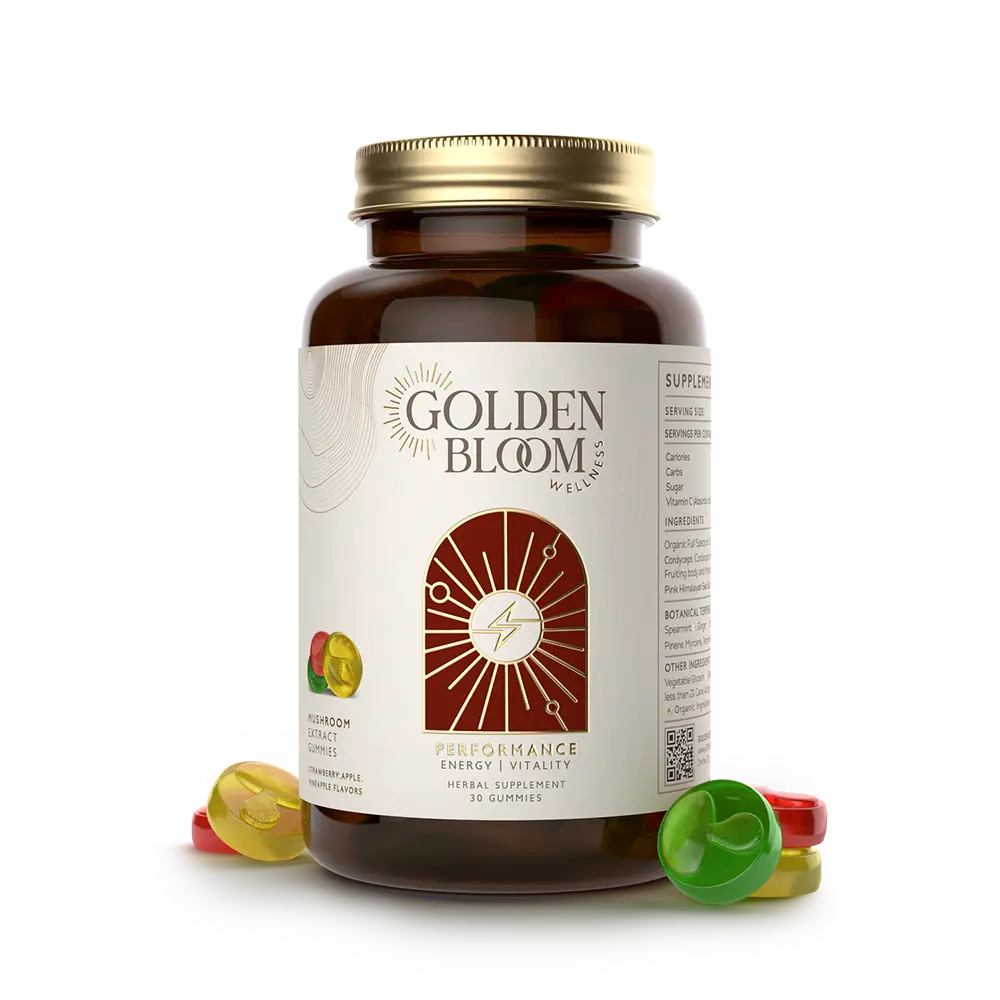 Golden Bloom Wellness - Performance Cordyceps Mushroom Gummies - Assorted Fruit - 30ct - 30 Servings image 0