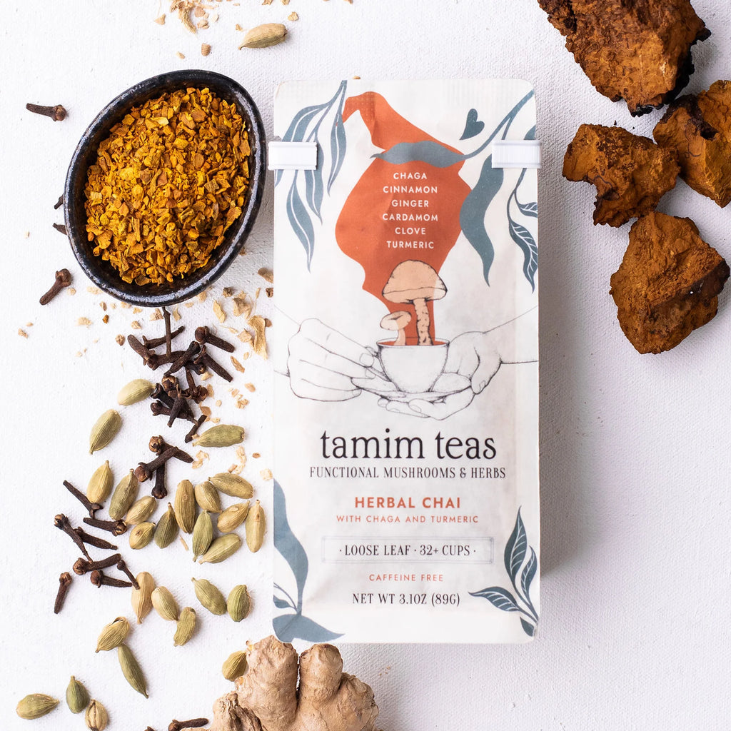 Tamim Teas - Chaga Chai Mushroom Tea (Caffeine-Free) - Chaga + Turmeric + Chai Spices - 79g - 32 Servings image 1