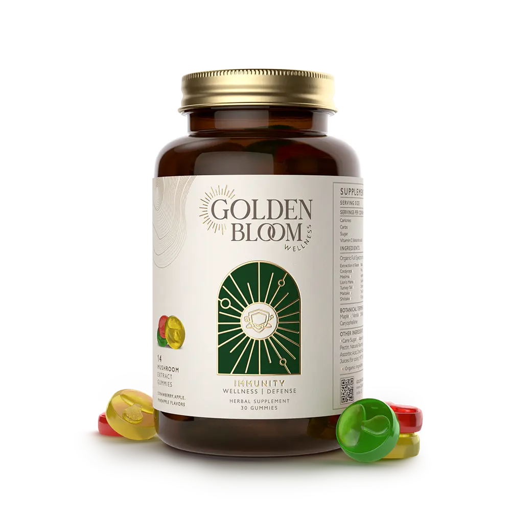Golden Bloom Wellness – Immunity Fusion Mushroom Blend Gummies – Assorted Fruit – 30ct – 30 Servings image 0