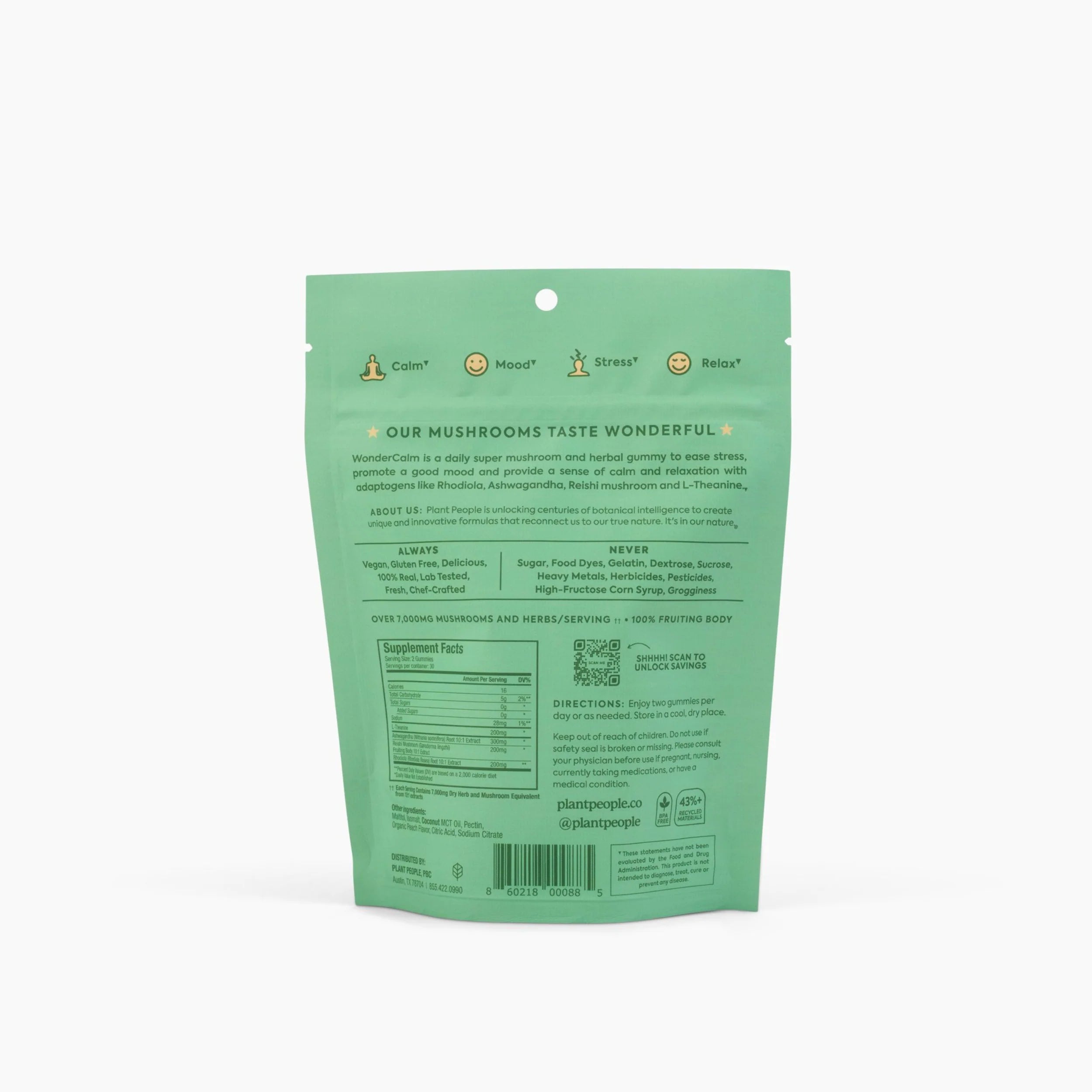 Plant People - WonderCalm Mushroom Gummies - Summer Peach - 60ct - 200mg per Serving - 30 Servings image 6
