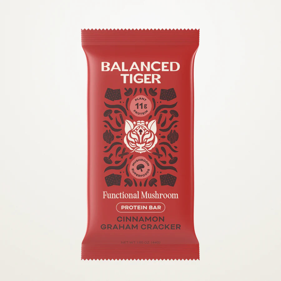 Balanced Tiger - Functional Mushroom Protein Bar - Cinnamon Graham Cracker - 12ct - 12 Servings