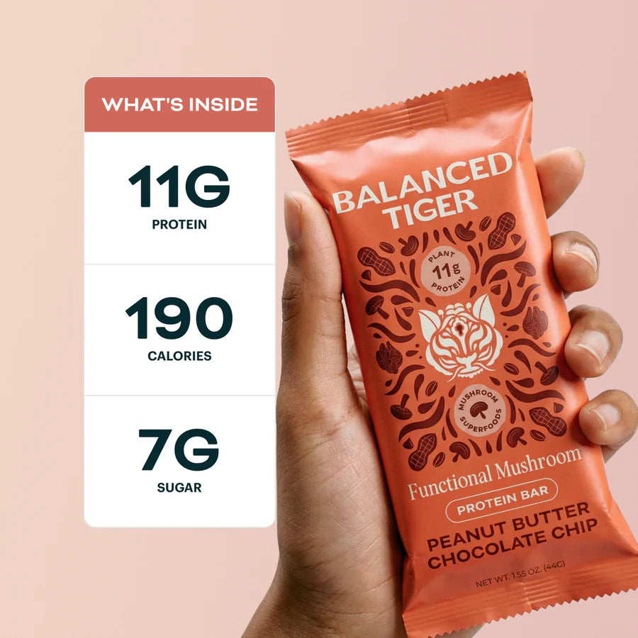 Balanced Tiger - Functional Mushroom Protein Bar - Peanut Butter Chocolate - 12ct - 12 Servings