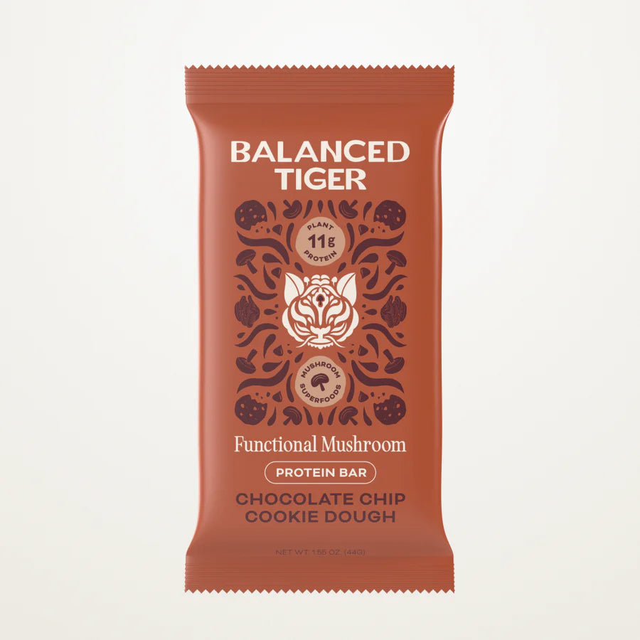 Balanced Tiger – Functional Mushroom Protein Bar – Chocolate Chip Cookie Dough – 12ct – 12 Servings