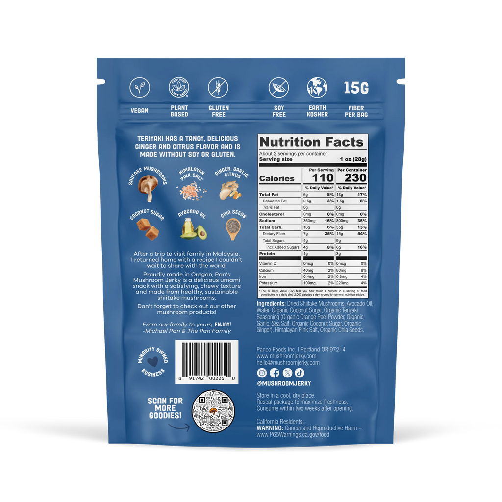 Pan's Mushroom Jerky - Teriyaki Mushroom Jerky - Shiitake - 62g - 2 Servings image 7