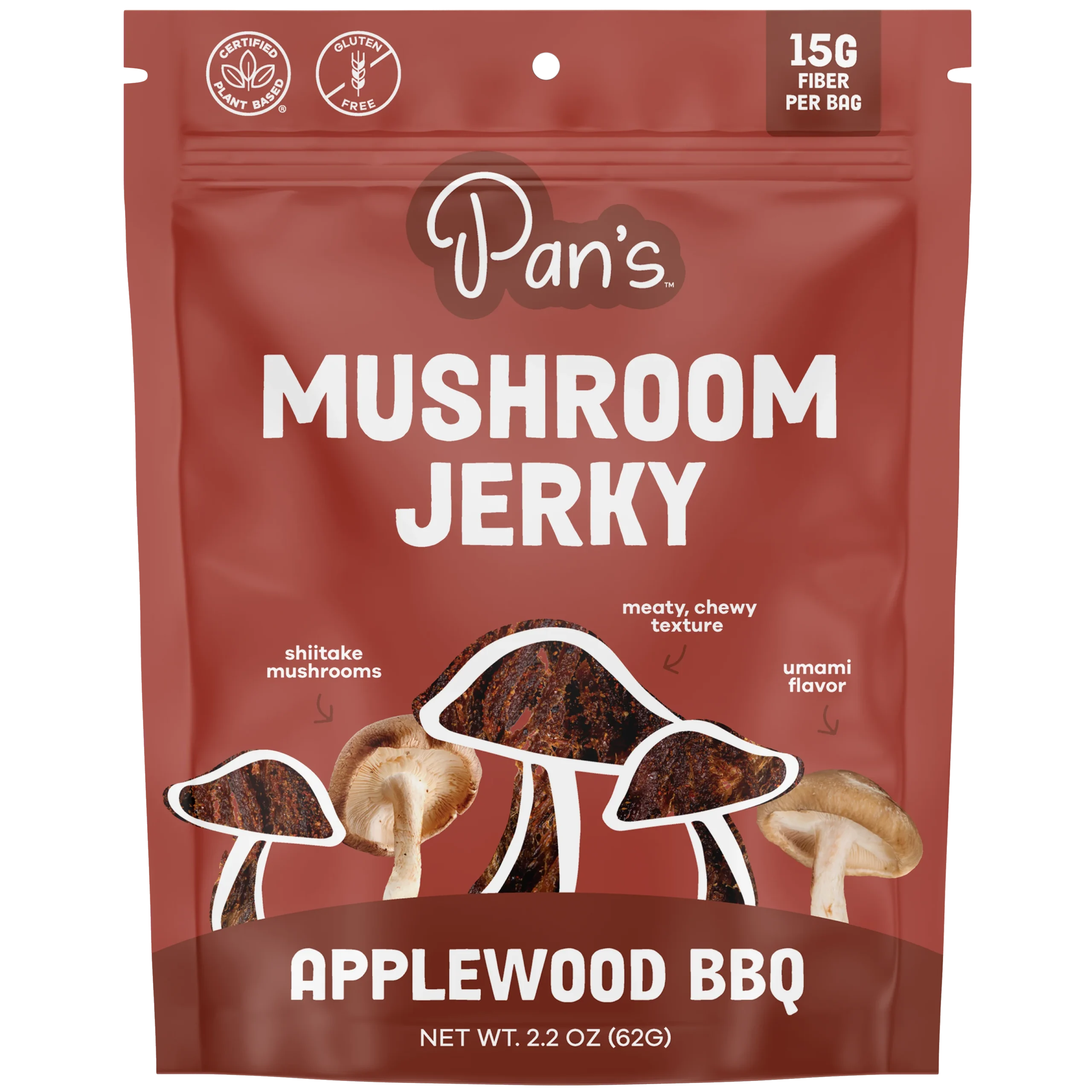 Pan's Mushroom Jerky - Applewood BBQ Mushroom Jerky - Shiitake - 62g - 2 Servings image 0