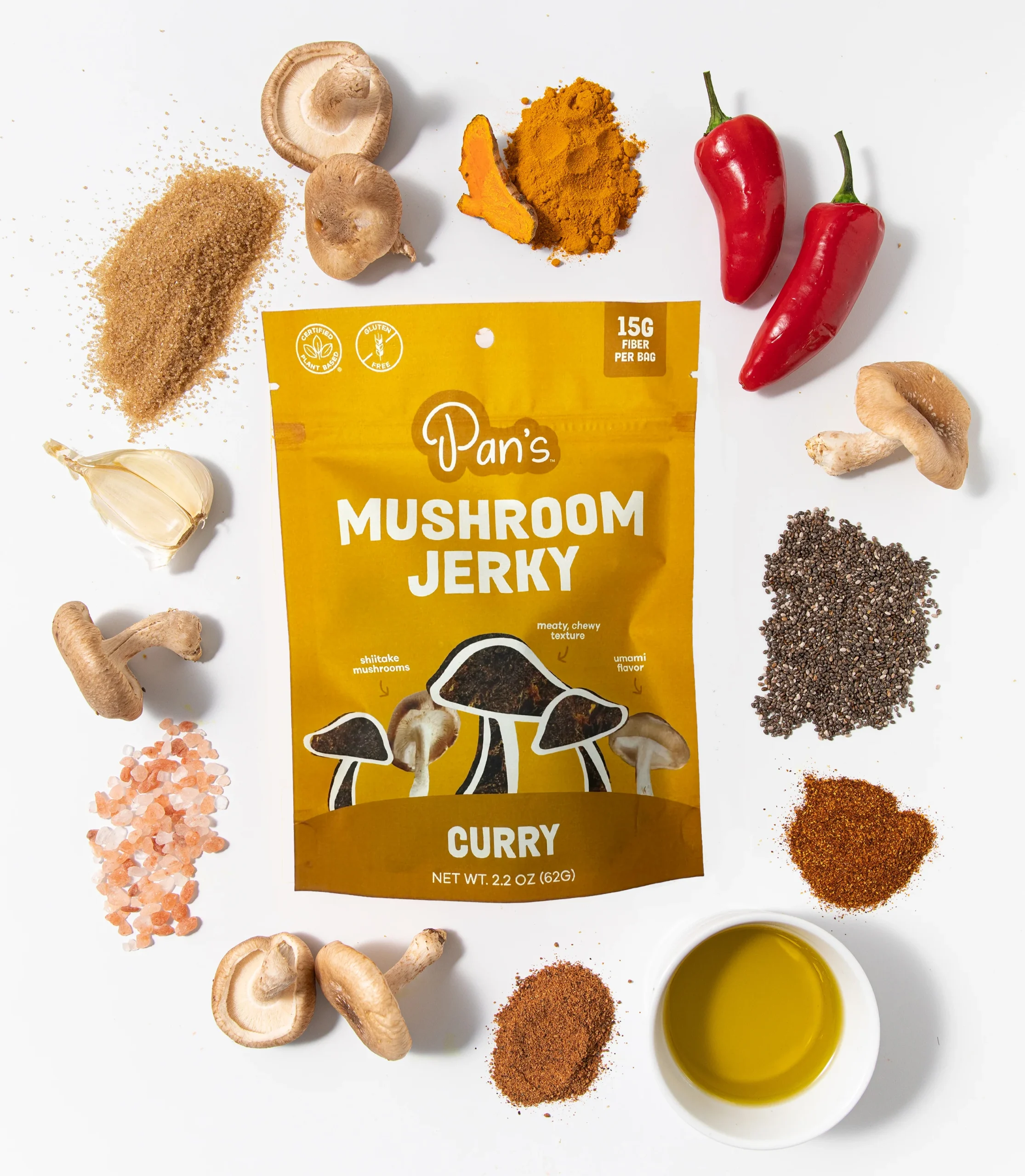 Pan's Mushroom Jerky - Curry Mushroom Jerky - Shiitake - 62g - 2 Servings image 2