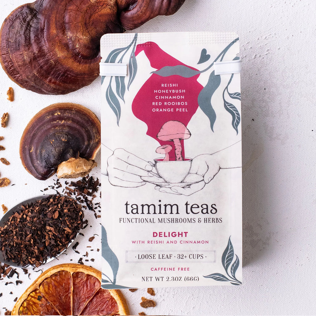 Tamim Teas - Reishi Delight Mushroom Tea (Caffeine-Free) - Reishi + Cinnamon + Orange - 65g - 32 Servings image 3