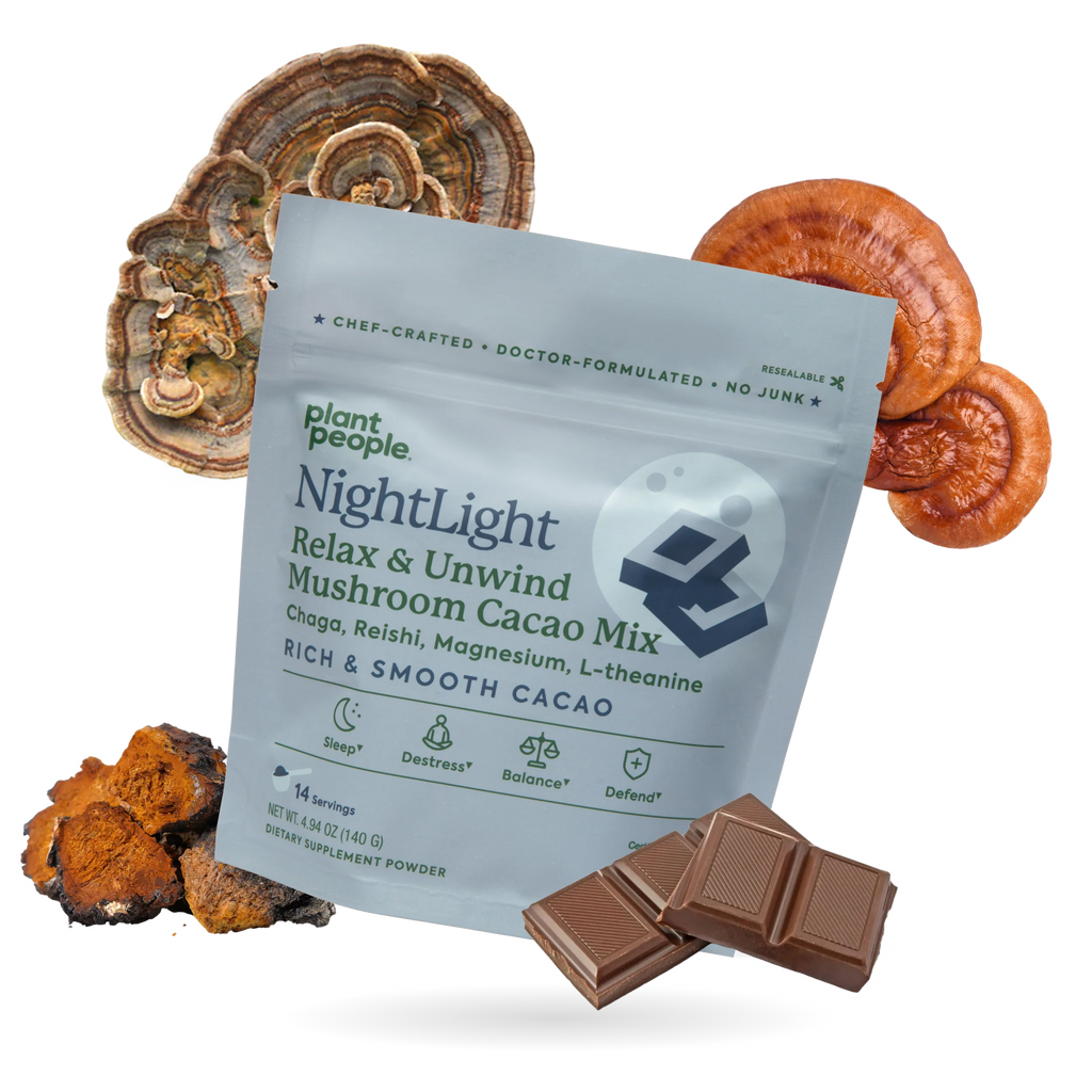 Plant People - NightLight Adaptogen Mushroom Cacao Mix - 140g - 500mg Mushroom Blend per Serving - 14 Servings image 0