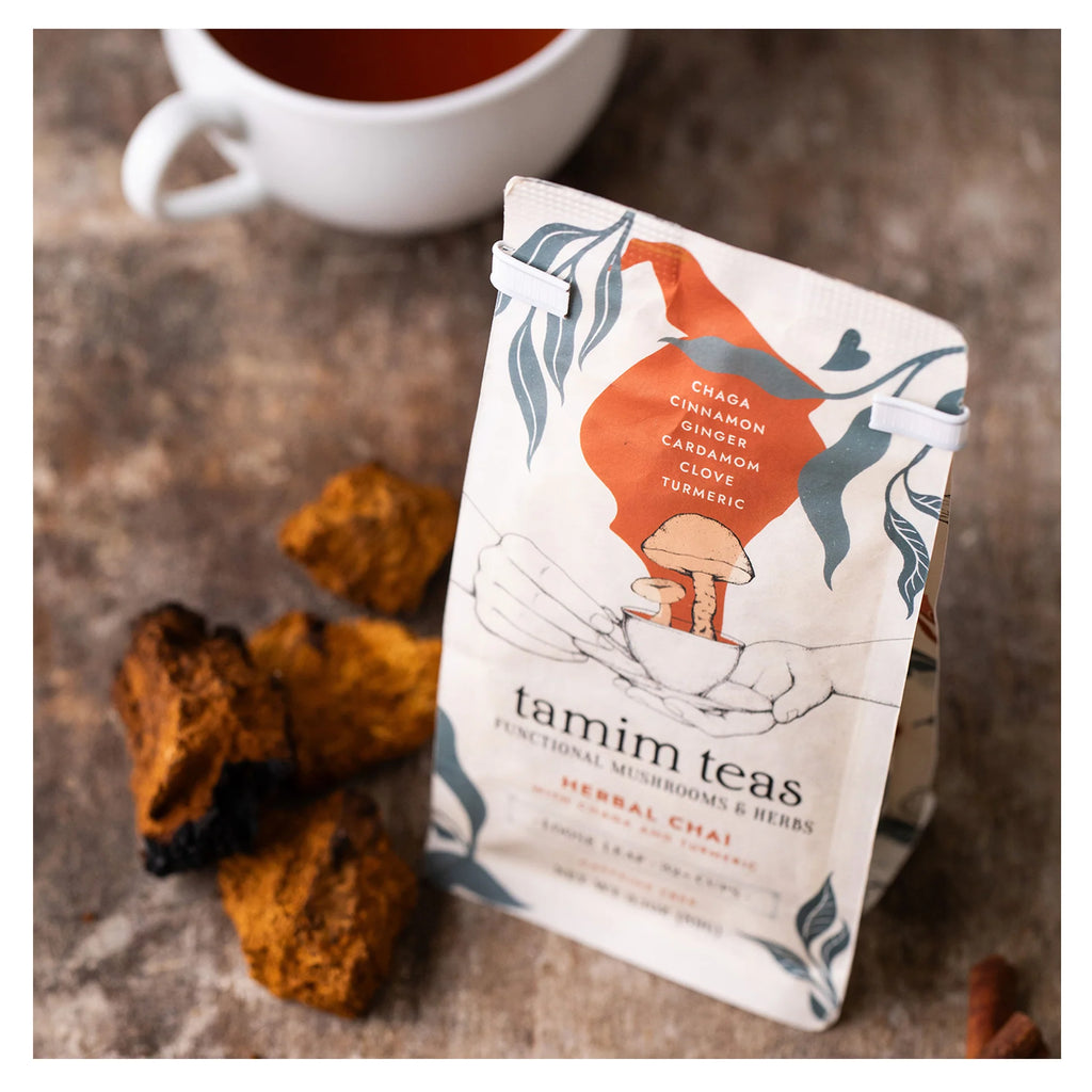 Tamim Teas - Chaga Chai Mushroom Tea (Caffeine-Free) - Chaga + Turmeric + Chai Spices - 79g - 32 Servings image 3