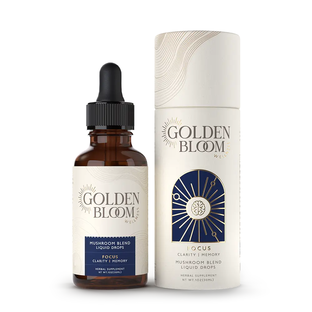 Golden Bloom Wellness – Focus Lion's Mane + Cordyceps Mushroom Tincture – 30mL – 30 Servings image 0