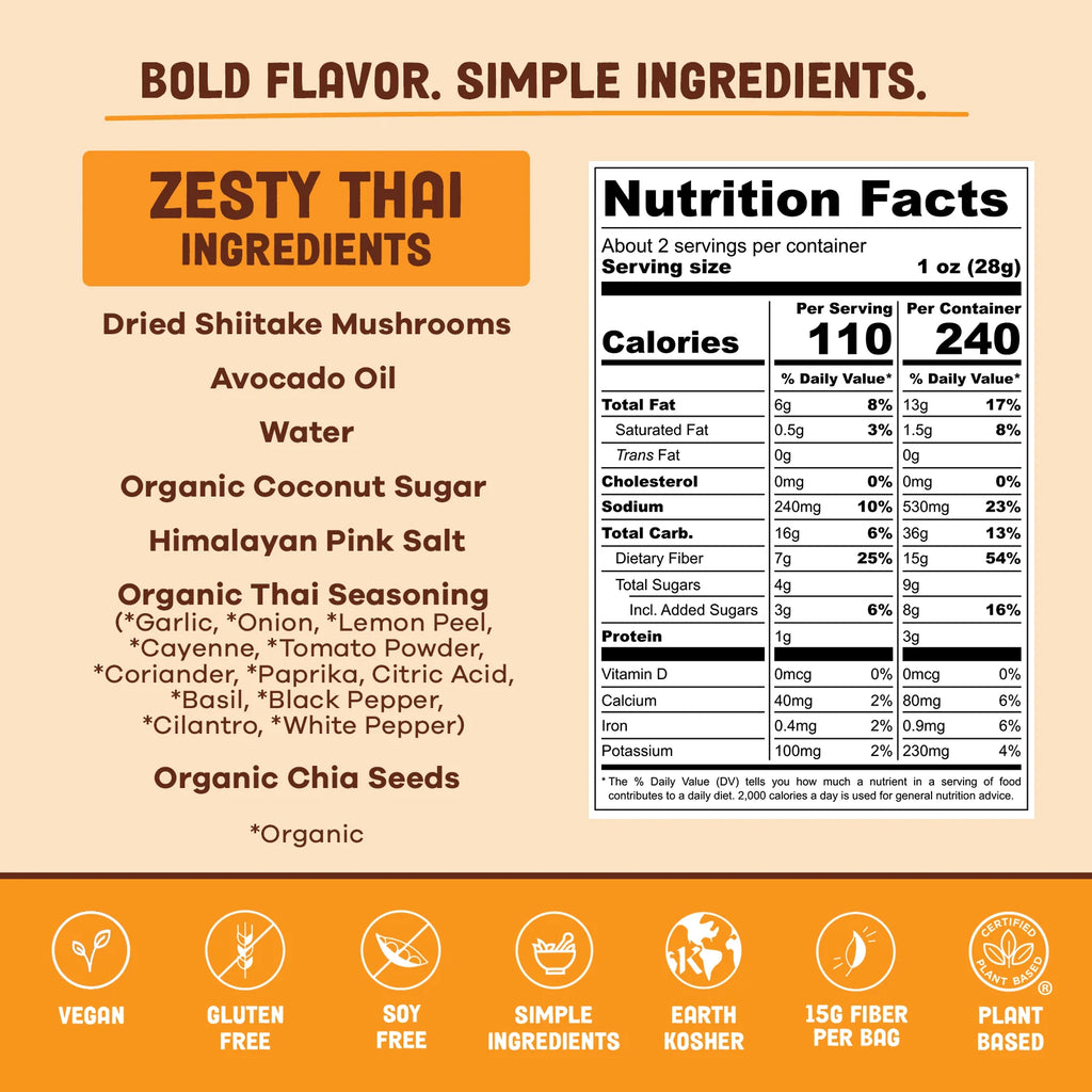Pan's Mushroom Jerky - Zesty Thai Mushroom Jerky - Shiitake - 62g - 2 Servings image 3