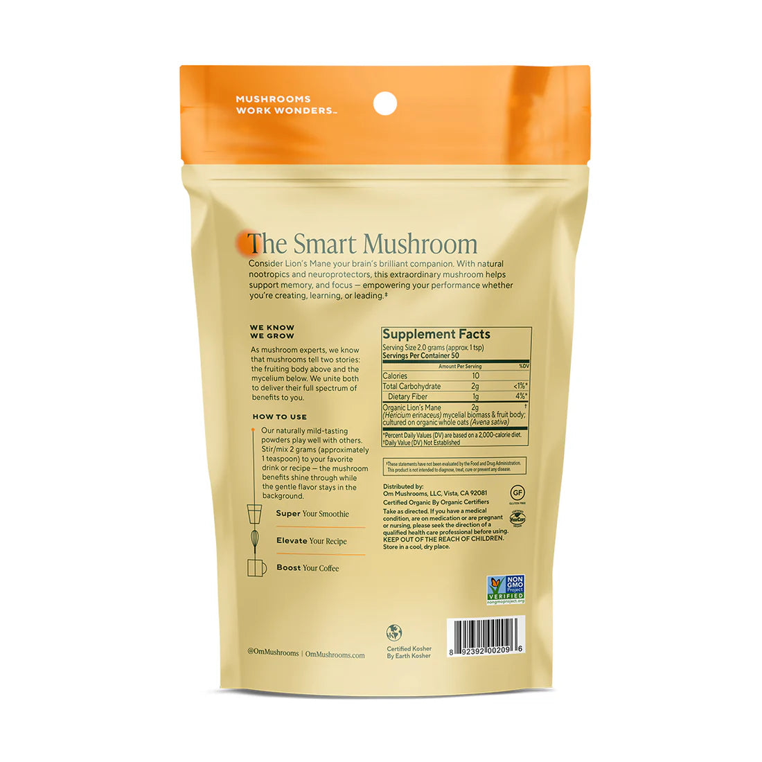 Om Mushroom Superfood - Lion’s Mane Organic Mushroom Powder - 100g - 50 Servings image 2