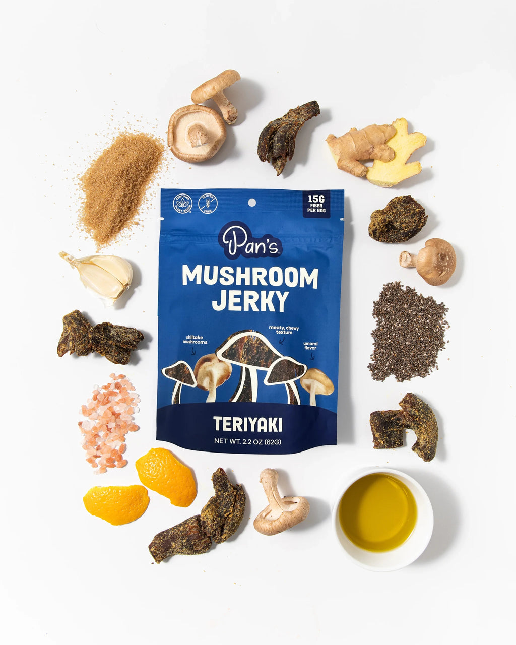 Pan's Mushroom Jerky - Teriyaki Mushroom Jerky - Shiitake - 62g - 2 Servings image 2
